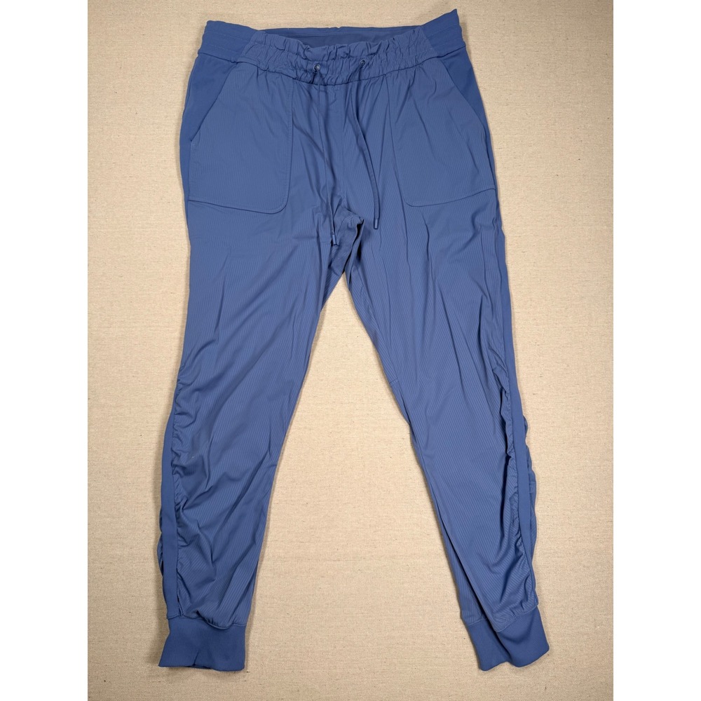 Lululemon Beyond the Studio Jogger Blue Pinstripe Ruched Pants Size 14